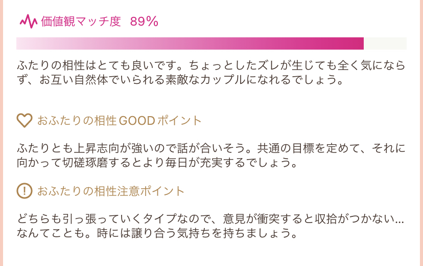 価値観マッチで表示されるおすすめの例